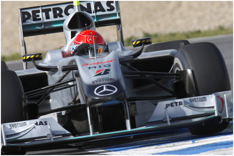 2010 Formula One Testing Jerez, Spain. 11th February 2010.Michael Schumacher, Mercedes GP W01. Action.World Copyright: Alastair Staley/LAT Photographic ref: Digital Image _O9T8054